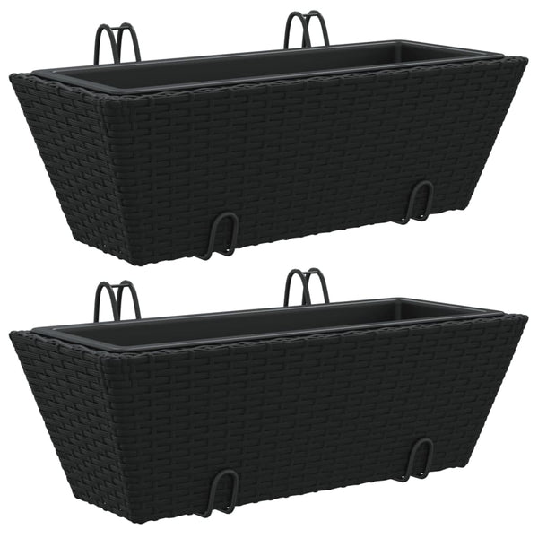 Schwarze Blumenkästen mit Haken von Keamuran (2 Stück Polyrattan)
