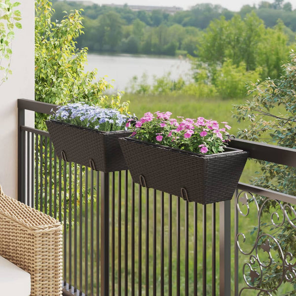 Schwarze Blumenkästen mit Haken von Keamuran (2 Stück Polyrattan)