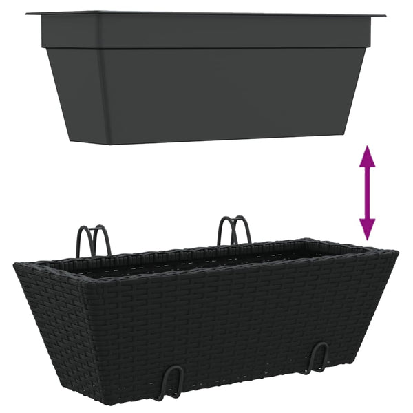 Schwarze Blumenkästen mit Haken von Keamuran (2 Stück Polyrattan)