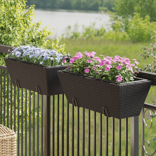 Schwarze Blumenkästen mit Haken von Keamuran (2 Stück Polyrattan)