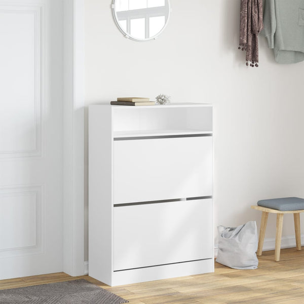 Weißer Schuhschrank Licuta 80x34x116cm (mit 2 Klappfächern)