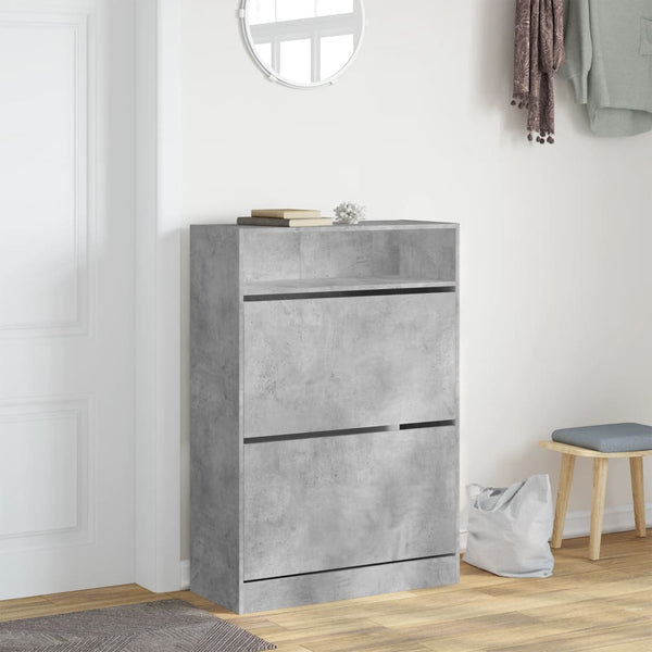 Betongrauer Schuhschrank Licuta 80x34x116cm (mit 2 Klappfächern)