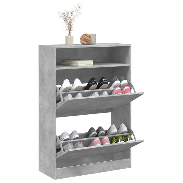 Betongrauer Schuhschrank Licuta 80x34x116cm (mit 2 Klappfächern)