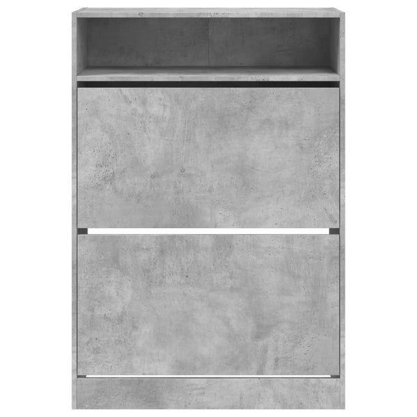 Betongrauer Schuhschrank Licuta 80x34x116cm (mit 2 Klappfächern)
