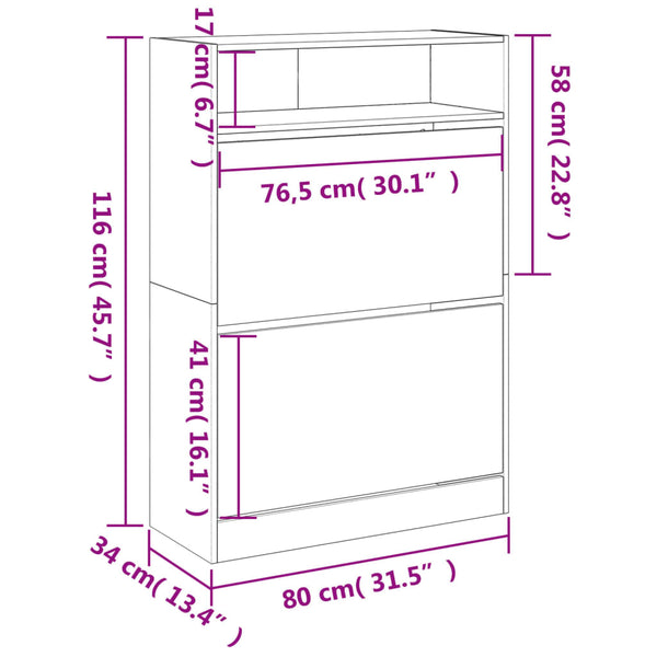 Betongrauer Schuhschrank Licuta 80x34x116cm (mit 2 Klappfächern)