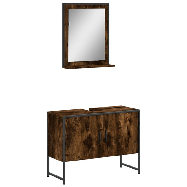 Badezimmermöbel-Set Tadeus (2-teilig, Räuchereiche, Holz)