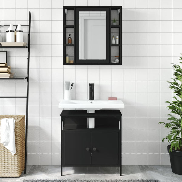 Schwarzes Badmöbelset Miami (2-teilig, Holz)