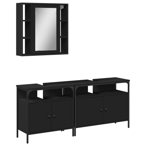 Schwarzer Badezimmerschrank Releu (3-teilig, Holz)
