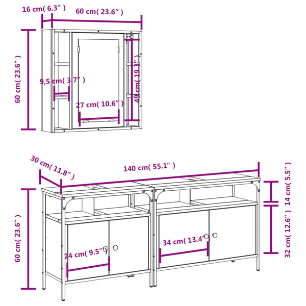 Schwarzer Badezimmerschrank Releu (3-teilig, Holz)