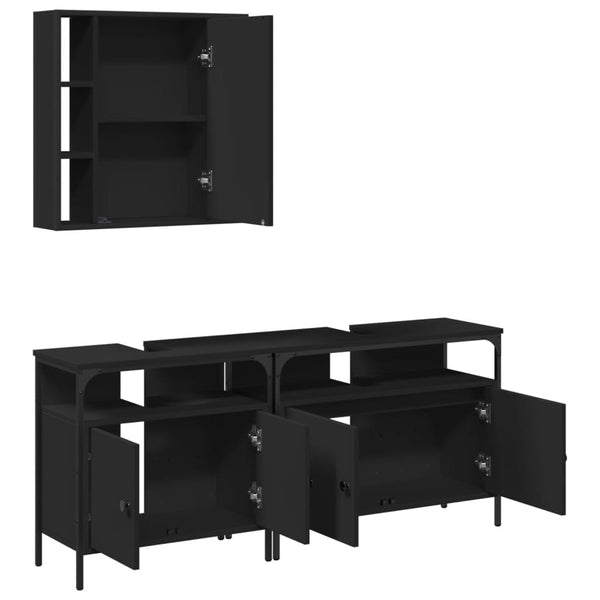 Schwarzer Badezimmerschrank Releu (3-teilig, Holz)