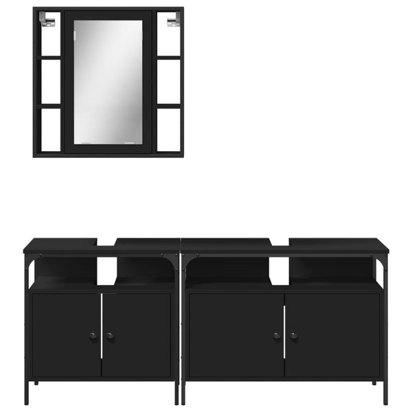Schwarzer Badezimmerschrank Releu (3-teilig, Holz)