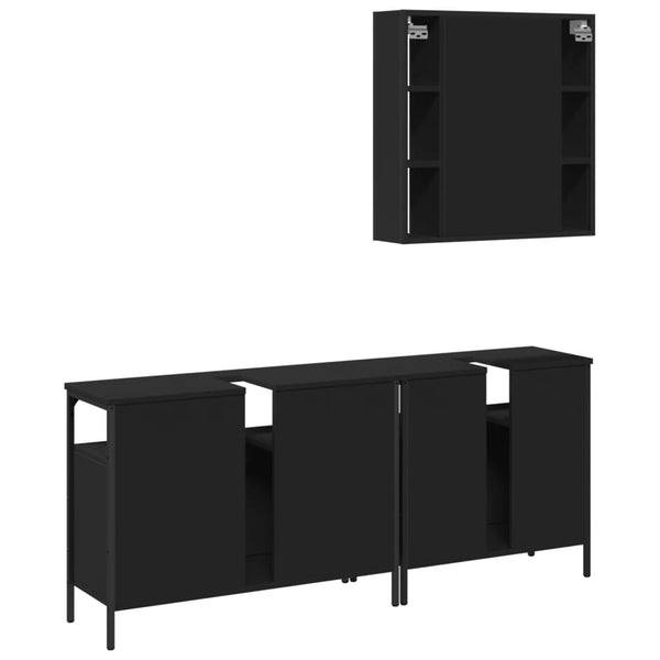 Schwarzer Badezimmerschrank Releu (3-teilig, Holz)