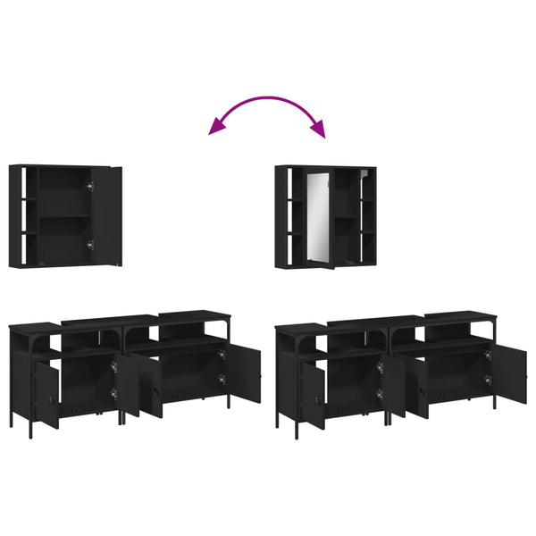 Schwarzer Badezimmerschrank Releu (3-teilig, Holz)