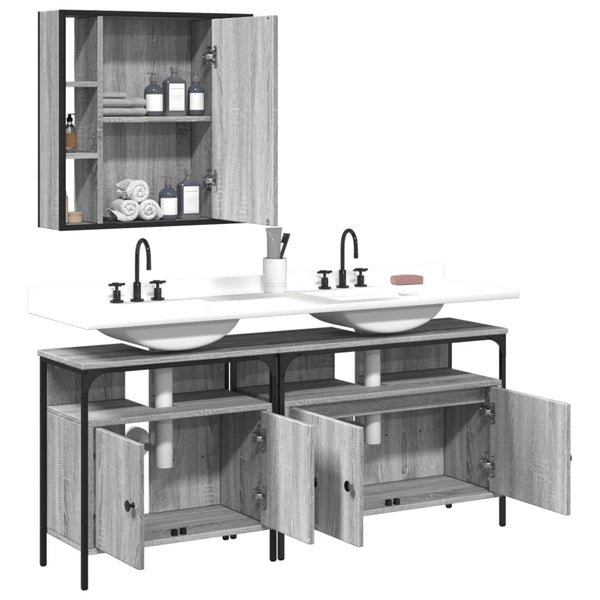 Grauer Badezimmerschrank Releu 3-teilig (Sonoma-Holz)