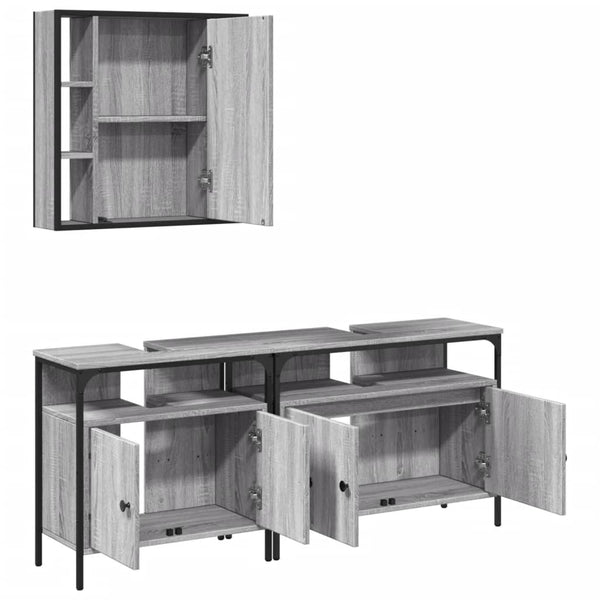 Grauer Badezimmerschrank Releu 3-teilig (Sonoma-Holz)