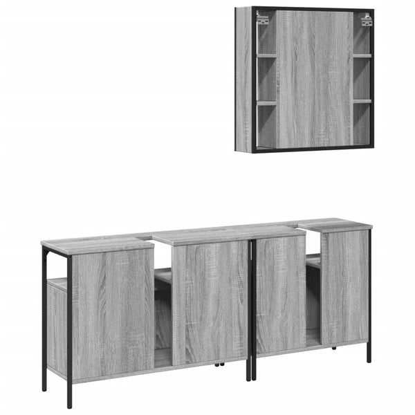 Grauer Badezimmerschrank Releu 3-teilig (Sonoma-Holz)
