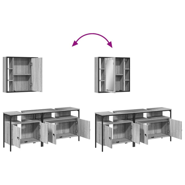 Grauer Badezimmerschrank Releu 3-teilig (Sonoma-Holz)