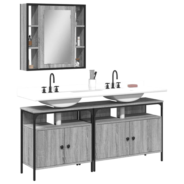 Grauer Badezimmerschrank Releu 3-teilig (Sonoma-Holz)