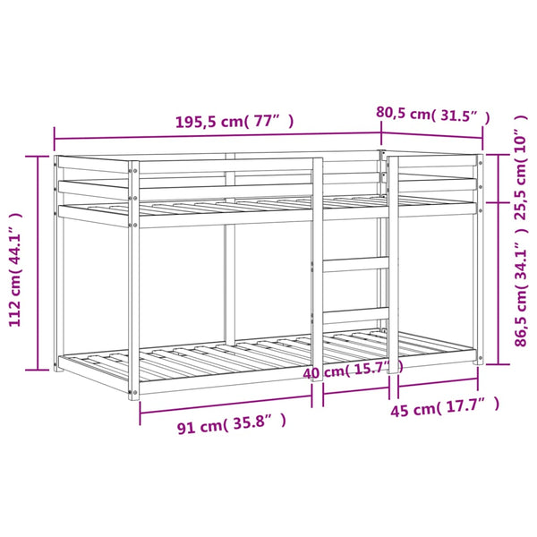 Etagenbett Cazare 75x190cm (Kiefer) in Wachsbraun