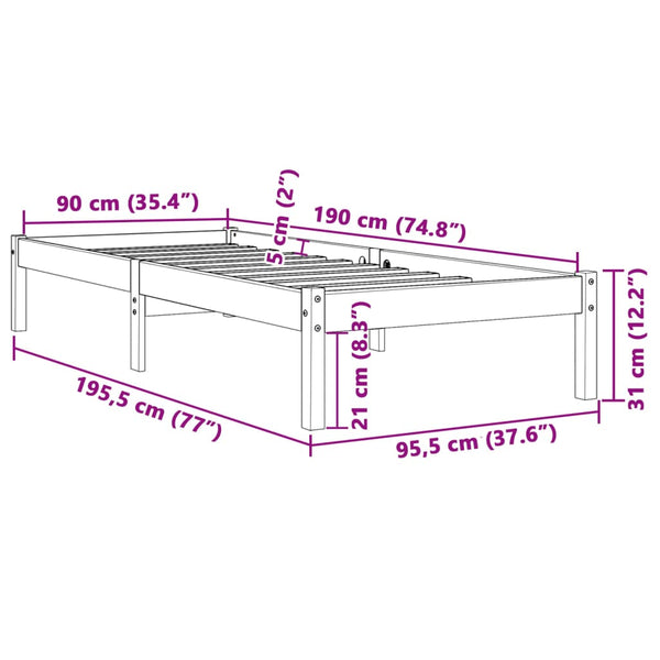 Vahanruskea sängynrunko Tomiris 90x190cm (mänty)
