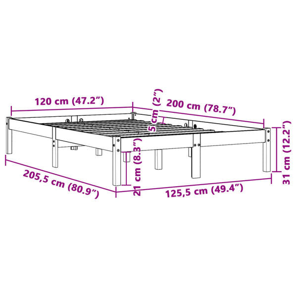Vahanruskea sängynrunko Tomiris 120x200cm (mänty)