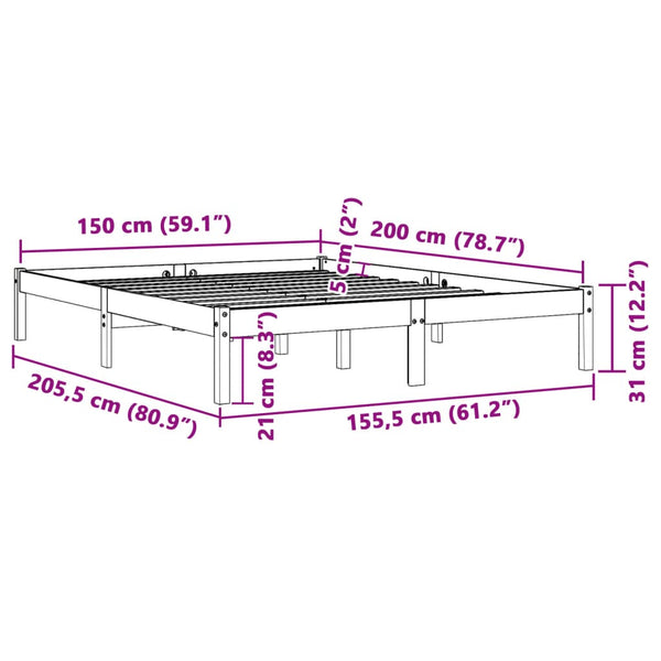 Vahanruskea sängynrunko Tomiris 150x200cm (mänty)