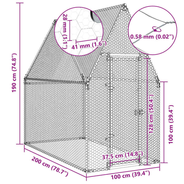 Silberhühnerkäfig Grigri 200x100x190cm (verzinkter Stahl)