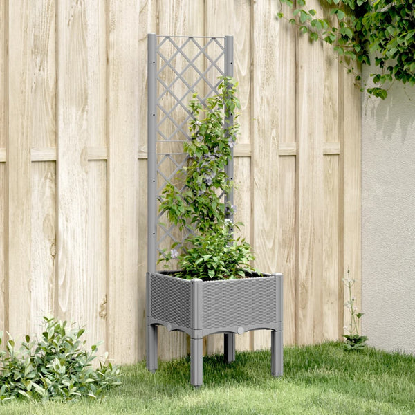 Blassgrauer Blumenkasten mit Spalier Cairula 40x40x142cm (PP)
