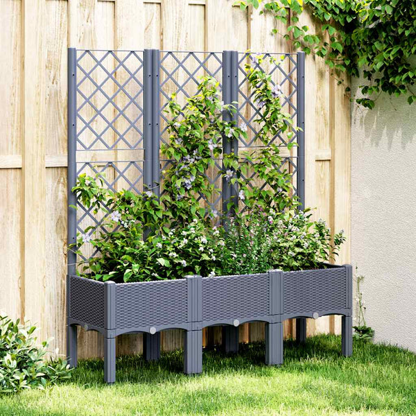 Grauer Blumenkasten mit Rankgitter Cairula 120x40x142cm (PP)