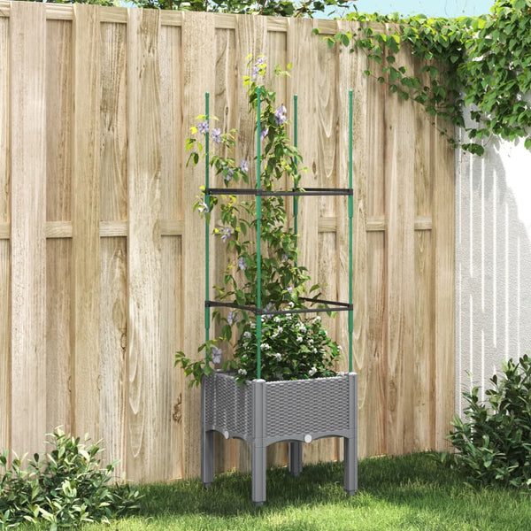 Hellgrauer Blumenkasten mit Spalier Werle 40x40x142,5cm (PP)