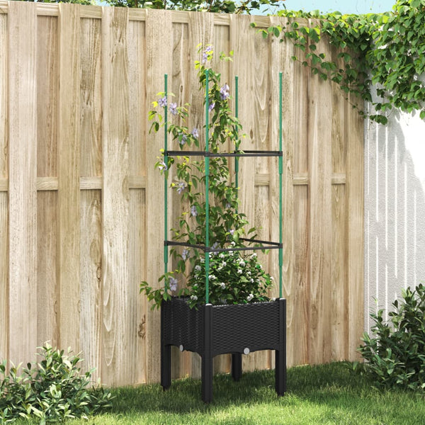 Schwarzer Blumenkasten mit Spalier Werle 40x40x142,5cm (PP)