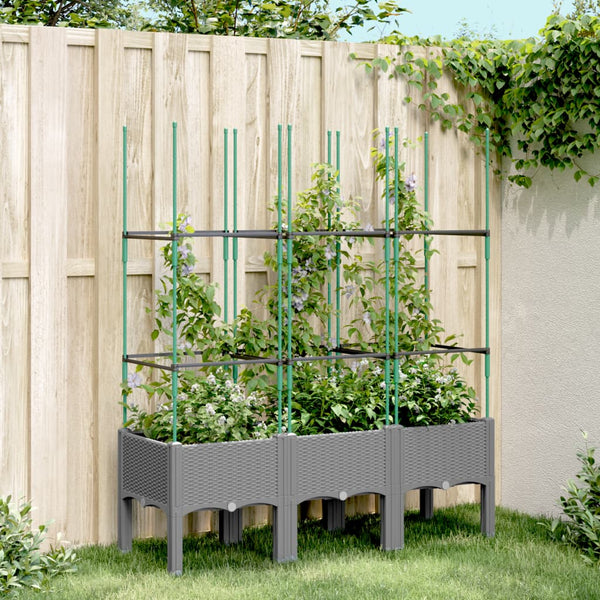Hellgrauer Blumenkasten mit Spalier Werle 120x40x142,5cm (PP)
