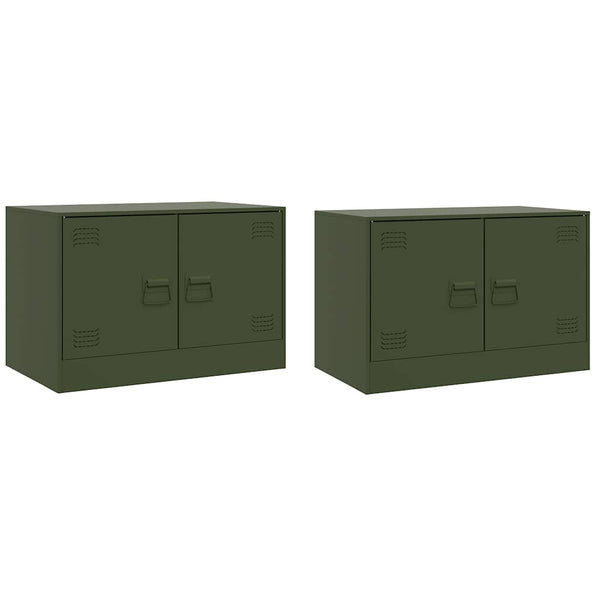 Olivgrüne TV-Lowboards Damian 67x39x44cm (2 Stück, Stahl)