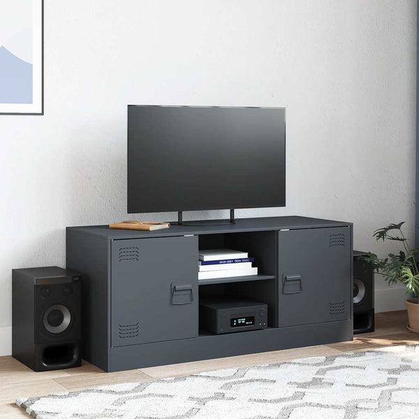 Anthrazitfarbenes TV-Board Dervin 99x39x44cm (Stahl)