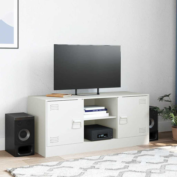 Weißes TV-Lowboard Dervin 99x39x44cm (Stahl)