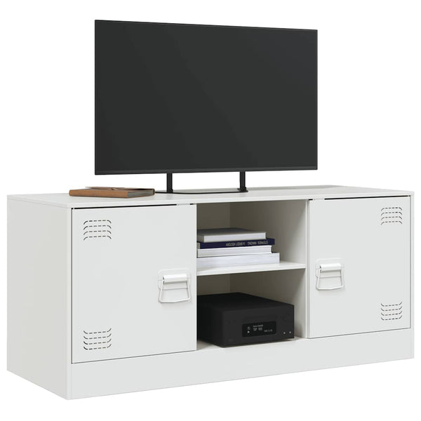 Weißes TV-Lowboard Dervin 99x39x44cm (Stahl)