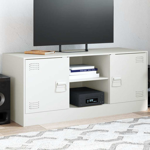 Weißes TV-Lowboard Dervin 99x39x44cm (Stahl)