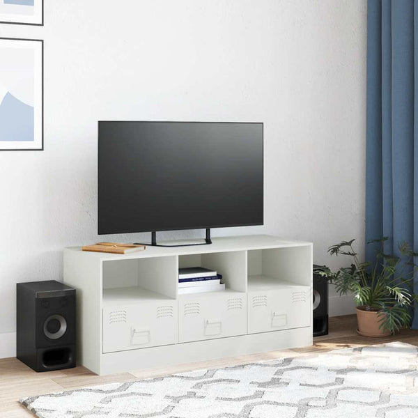 Weißes TV-Lowboard Sirianu 99x39x44cm (Stahl)