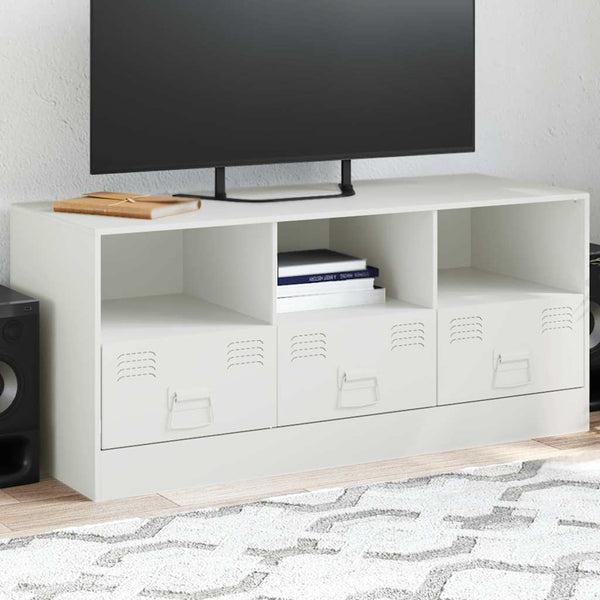 Weißes TV-Lowboard Sirianu 99x39x44cm (Stahl)