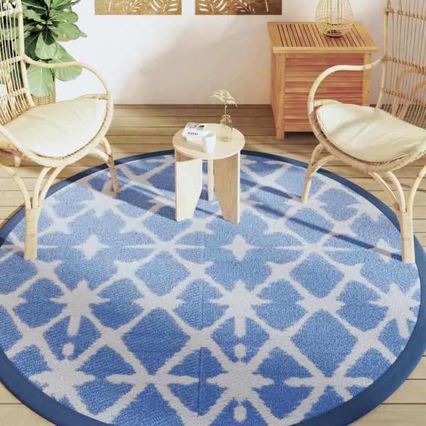 Blauer und weißer Outdoor-Teppich Marianovici Ø200cm (pp)