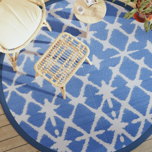 Blauer und weißer Outdoor-Teppich Marianovici Ø200cm (pp)