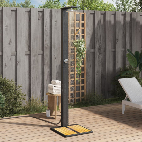 Schwarze Außendusche Davidson 50x55x224cm (Polyrattan und Akazienholz)
