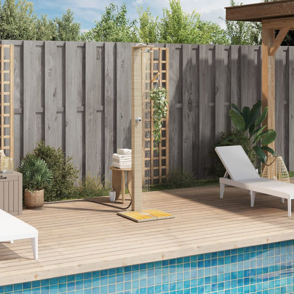 Beige Außendusche Davidson 50x55x224cm (Polyrattan und Akazienholz)