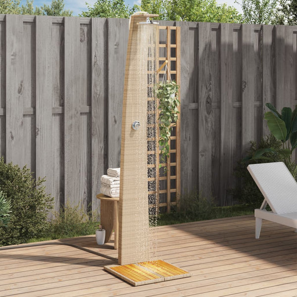 Beige Außendusche Obrejan 55x60x224cm (Polyrattan und Akazienholz)