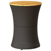 Schwarzer Gartenseitentisch Tavian in Trommelform (Polyrattan und Holz)