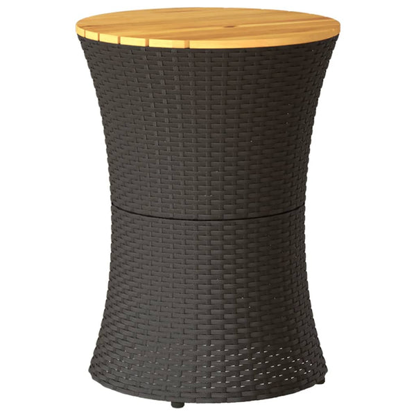 Schwarzer Gartenseitentisch Tavian in Trommelform (Polyrattan und Holz)