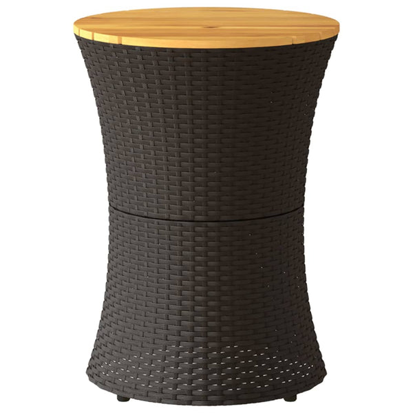 Schwarzer Gartenseitentisch Tavian in Trommelform (Polyrattan und Holz)