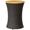 Schwarzer Gartenseitentisch Tavian in Trommelform (Polyrattan und Holz)