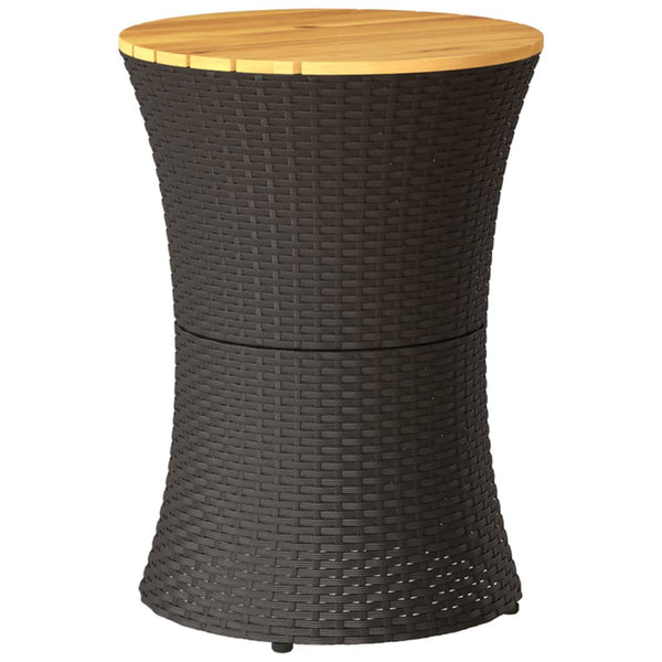 Schwarzer Gartenseitentisch Tavian in Trommelform (Polyrattan und Holz)
