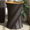 Schwarzer Gartenseitentisch Tavian in Trommelform (Polyrattan und Holz)